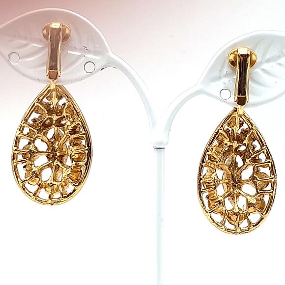 Vintage Pink & Lavender Rhinestone Dangle Clip Earrings - Picture 5 of 8